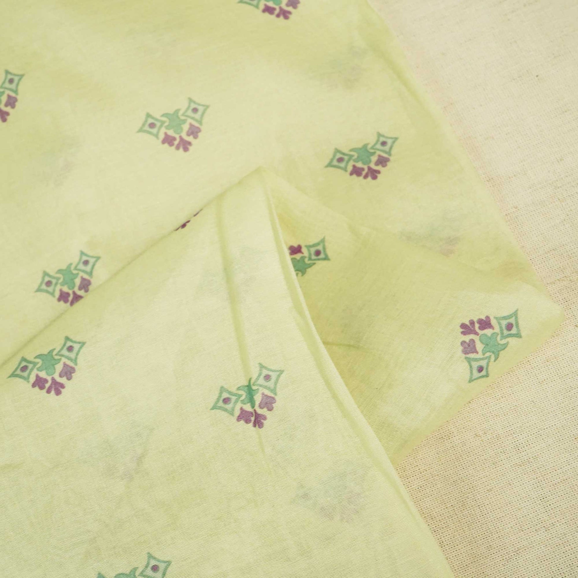 Pista Green Floral Print Chanderi Fabric GT-25351