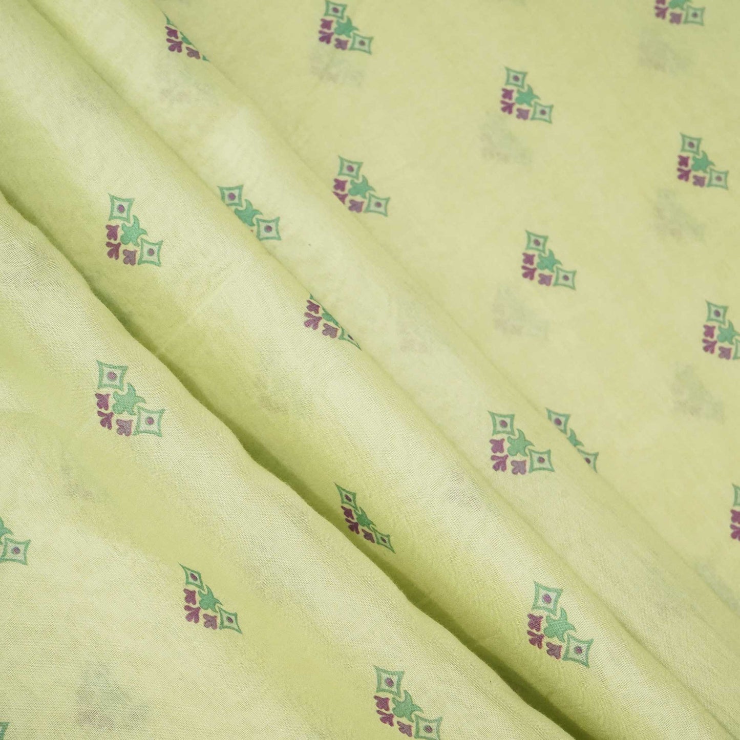 Pista Green Floral Print Chanderi Fabric GT-25351