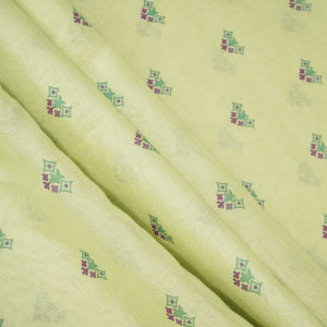 Pista Green Floral Print Chanderi Fabric GT-25351