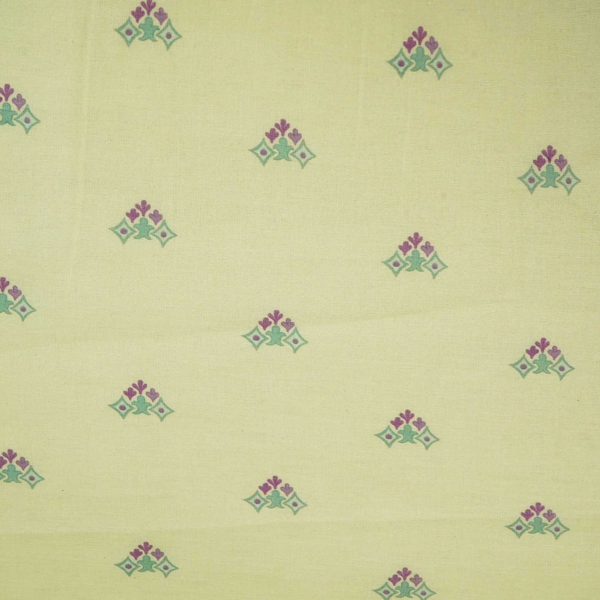 Pista Green Floral Print Chanderi Fabric GT-25351