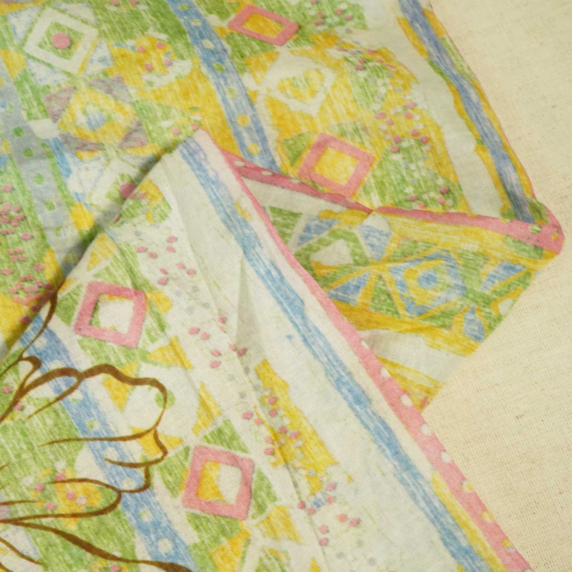 Multicolor & Yellow Floral Print Chanderi Fabric GT-25352