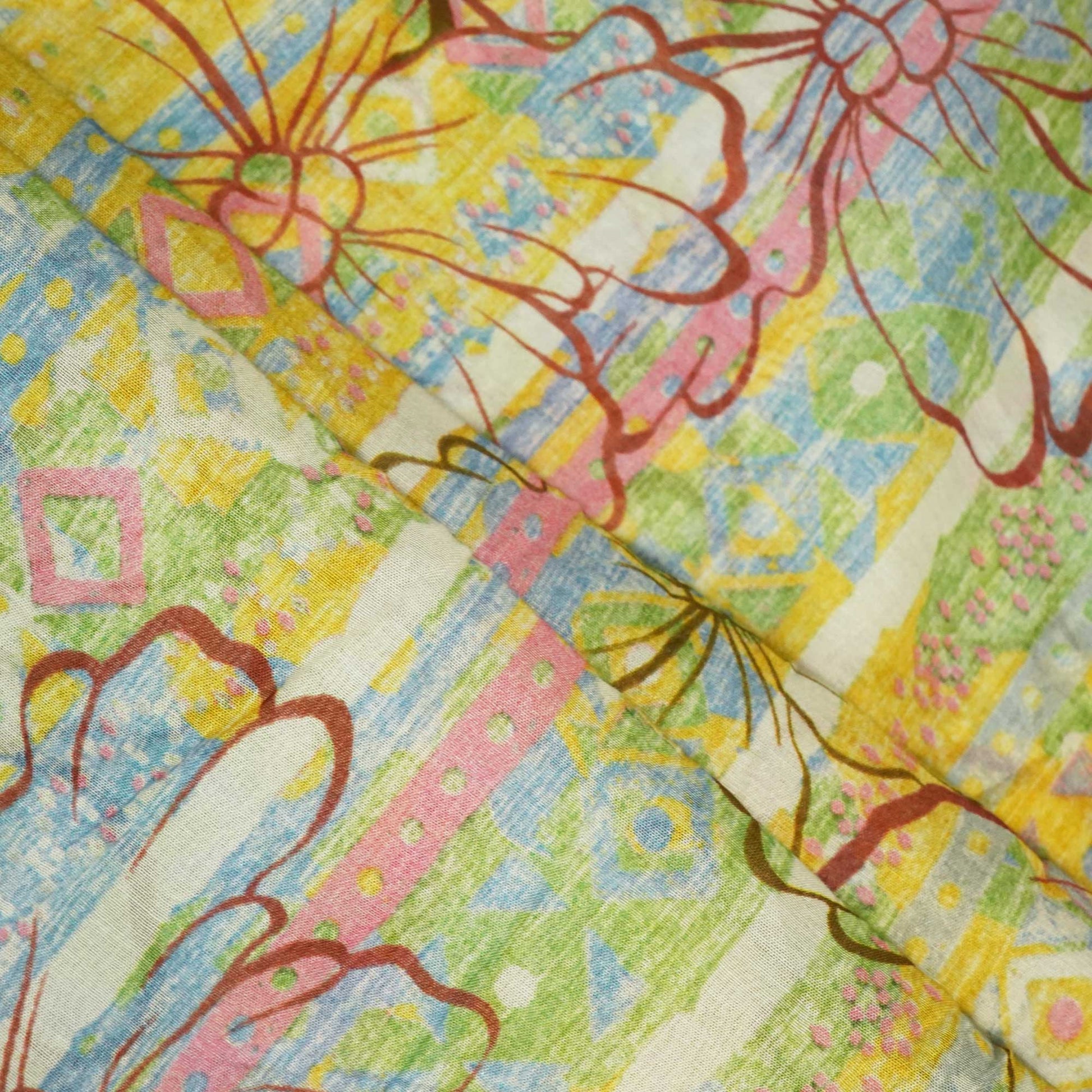 Multicolor & Yellow Floral Print Chanderi Fabric GT-25352