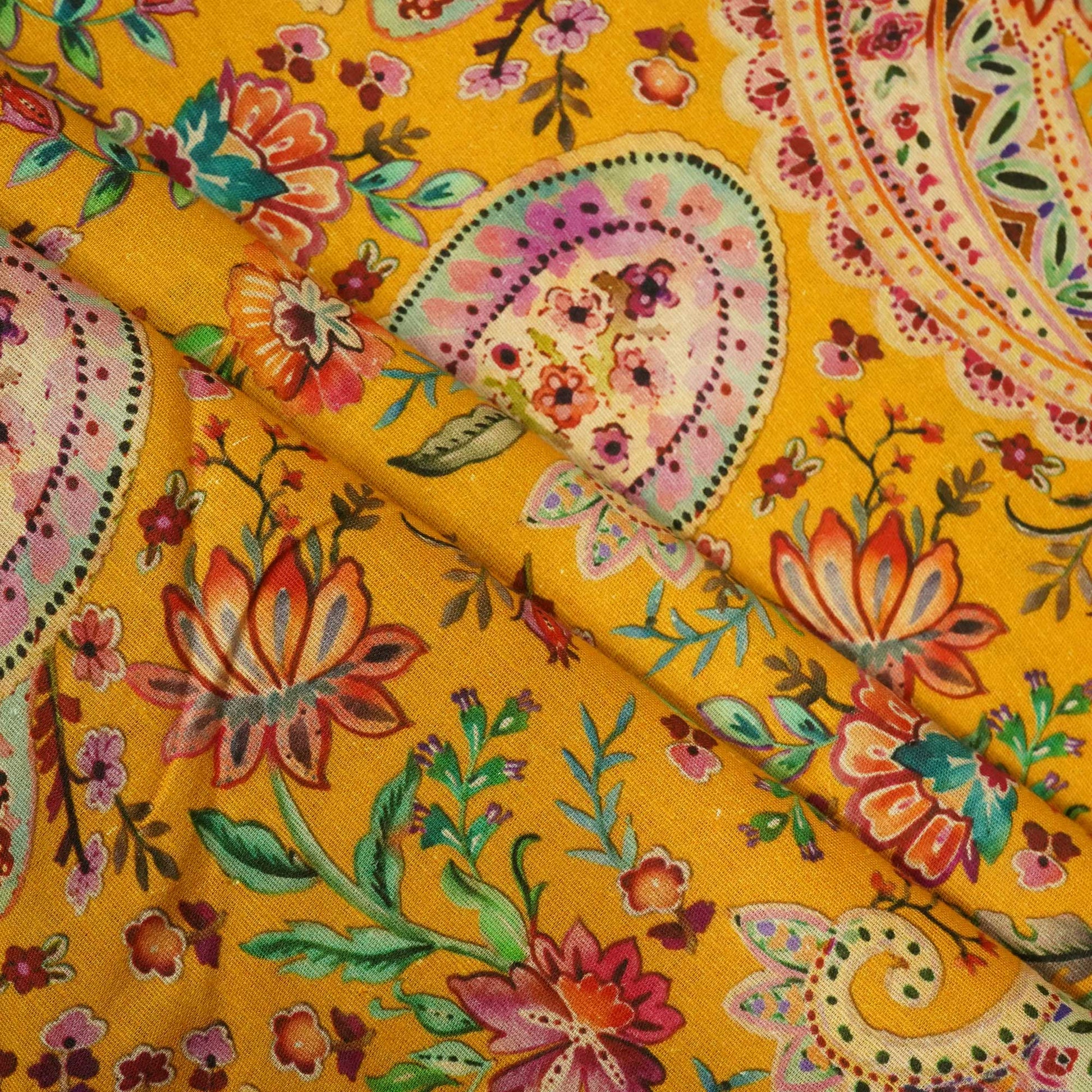 Mustard Paisley Print Linen Fabric RM-25359