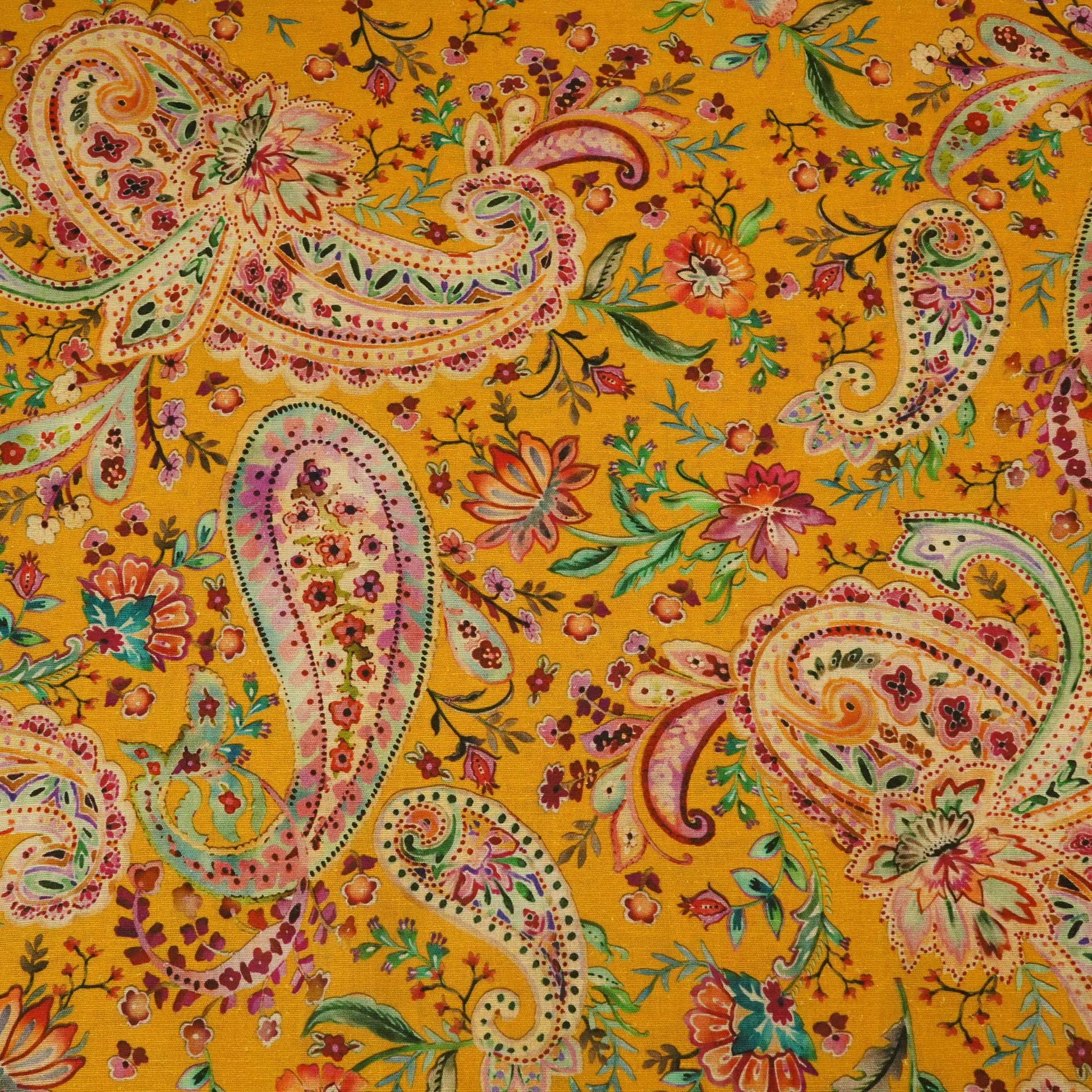 Mustard Paisley Print Linen Fabric RM-25359