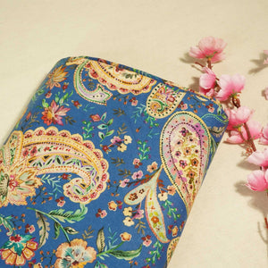 Navy Blue Paisley Print Linen Fabric RM-25360