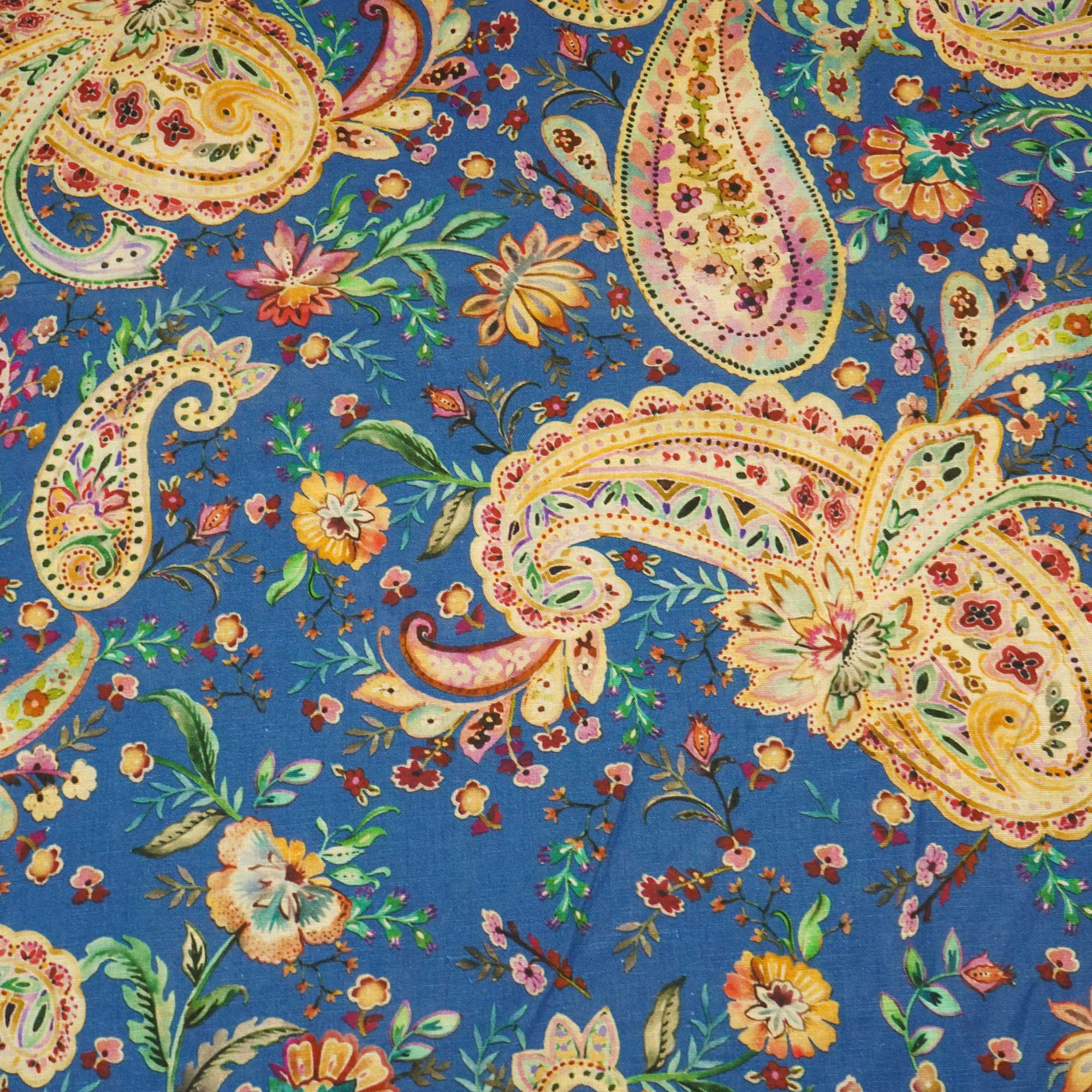 Navy Blue Paisley Print Linen Fabric RM-25360