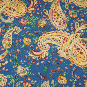 Navy Blue Paisley Print Linen Fabric RM-25360