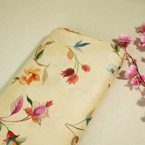 Beige Floral Print Linen Fabric RM-25363