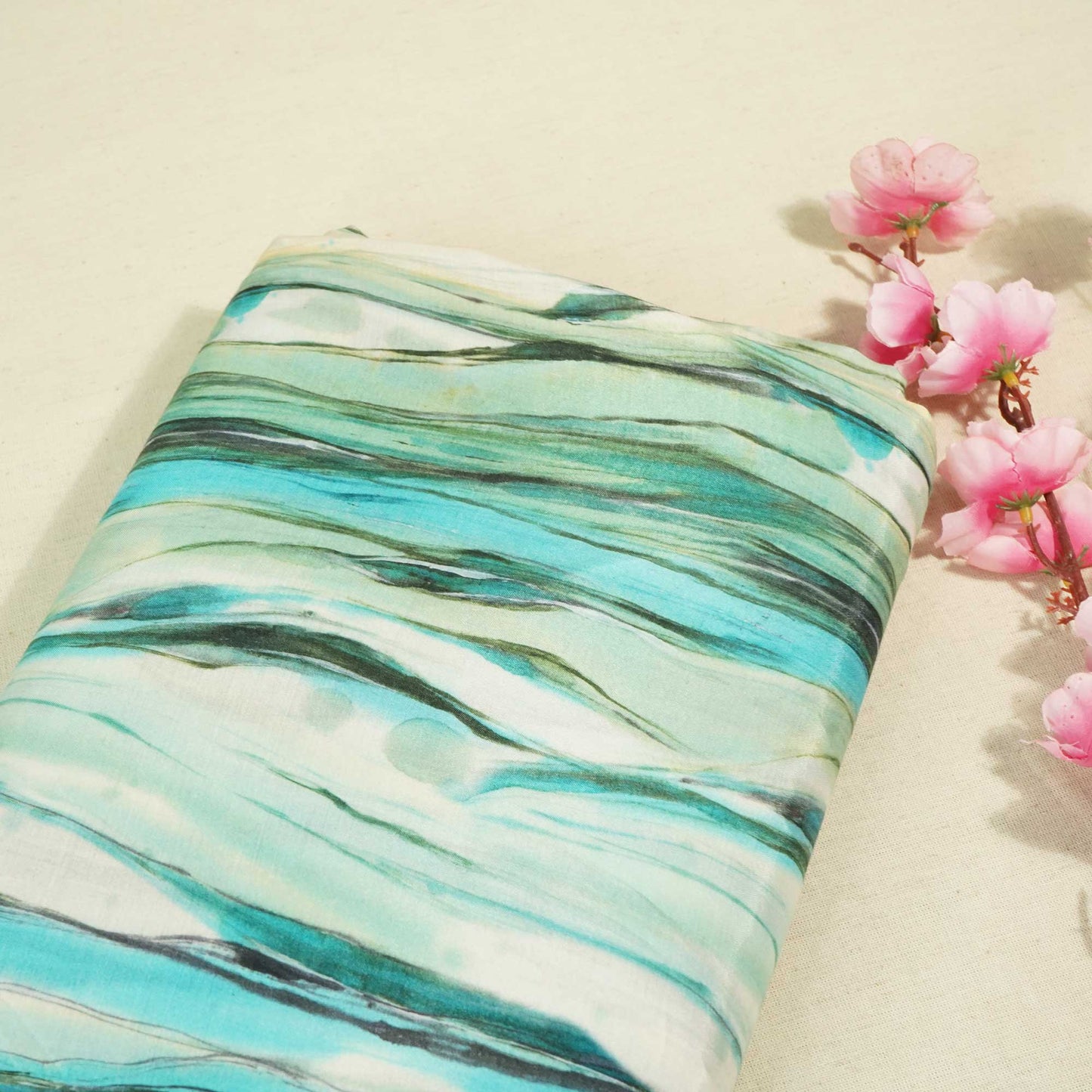 Sky Blue & Multicolor Shibori Print Muslin Fabric RM-25366