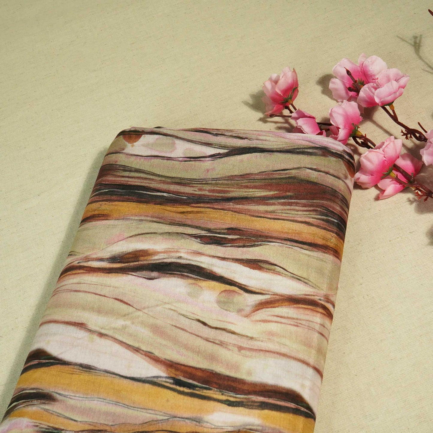 Brown & Multicolor Shibori Print Muslin Fabric RM-25367