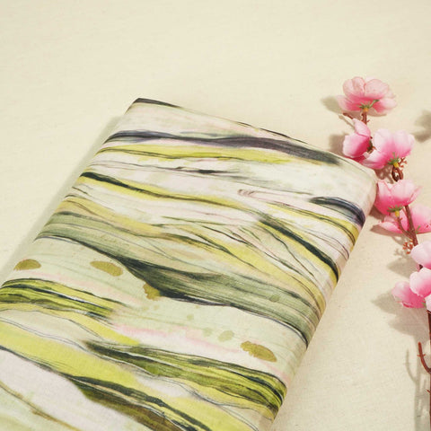 Green & Multicolor Shibori Print Muslin Fabric RM-25368