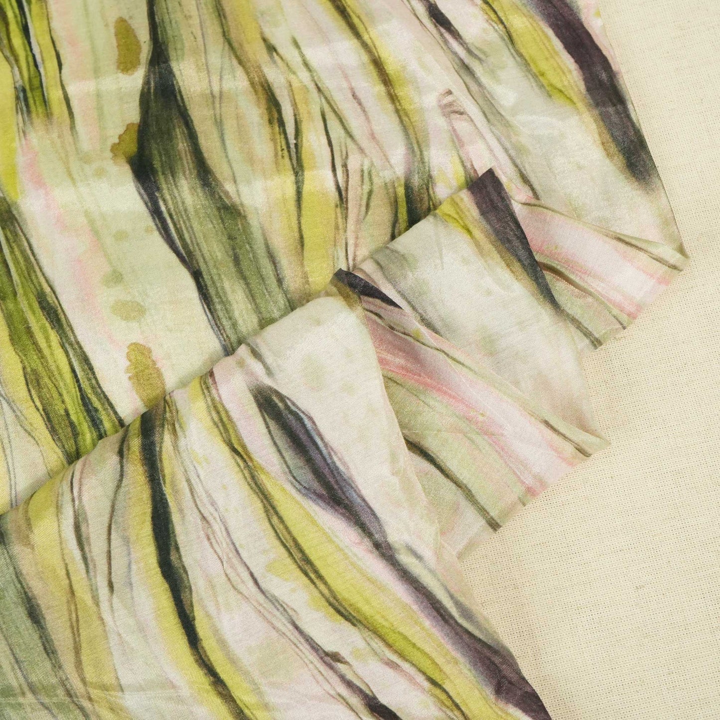 Green & Multicolor Shibori Print Muslin Fabric RM-25368