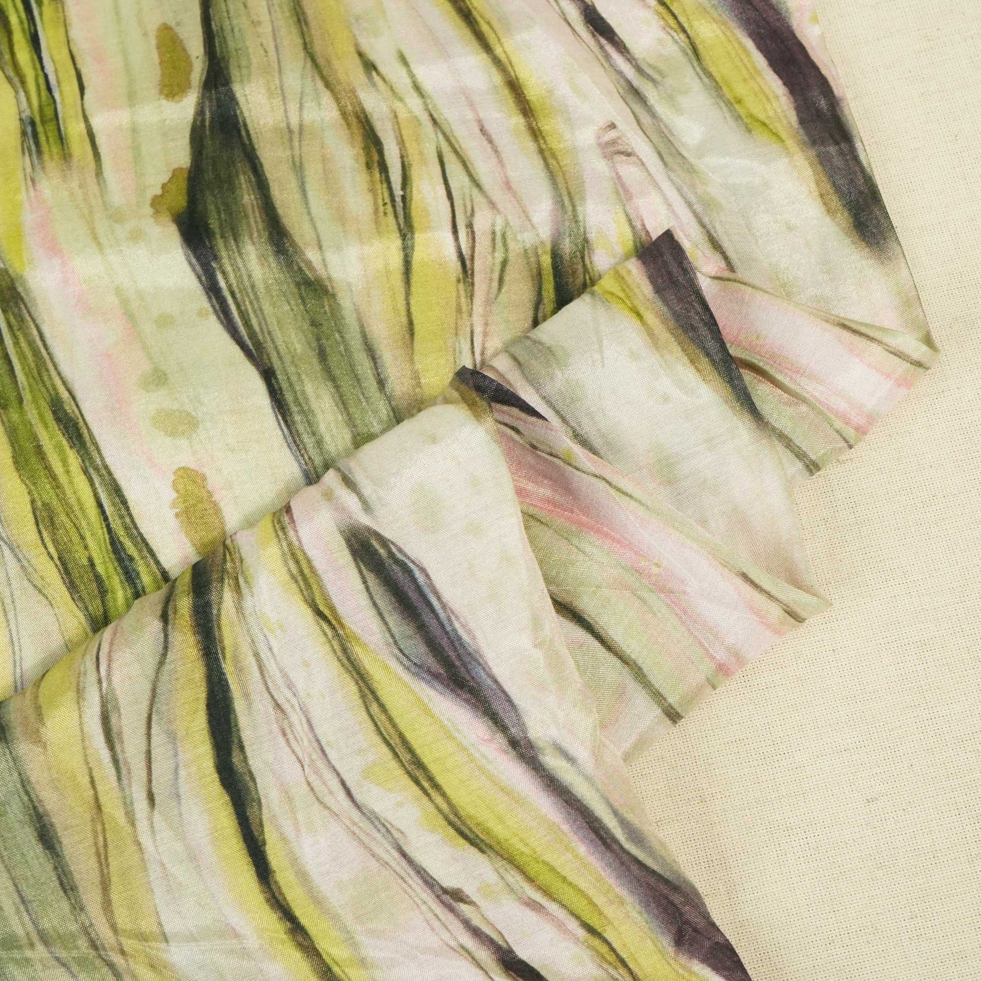 Green & Multicolor Shibori Print Muslin Fabric RM-25368