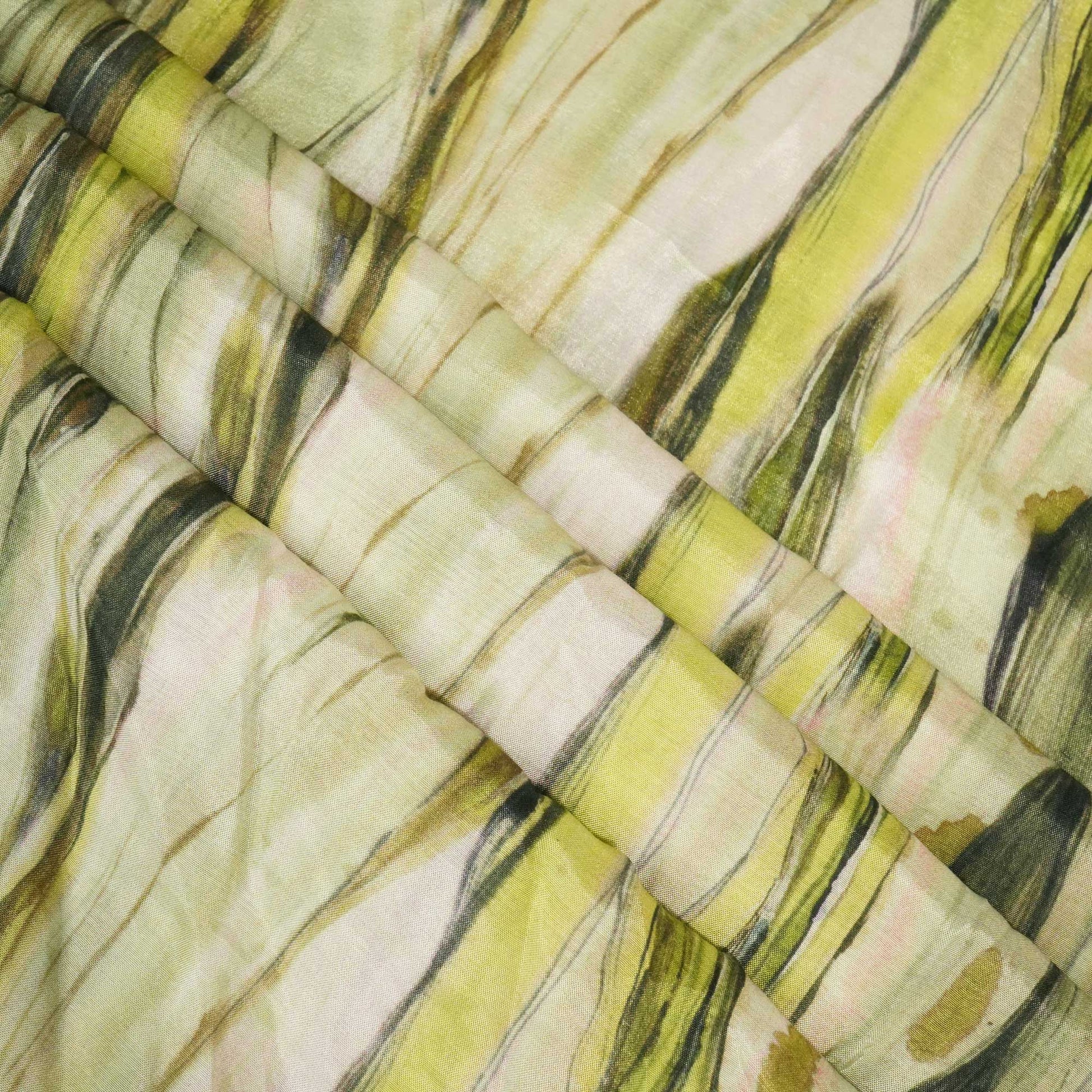 Green & Multicolor Shibori Print Muslin Fabric RM-25368