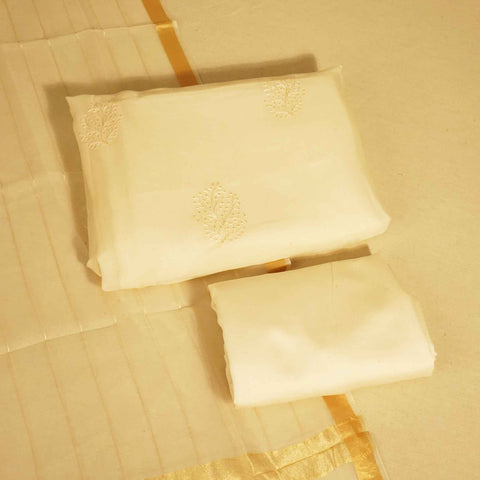 Off White With Embroidery (Top-Organza,Bottom-Organza,Dupatta-Organza) Suit Set Organza Fabric SND-25369  