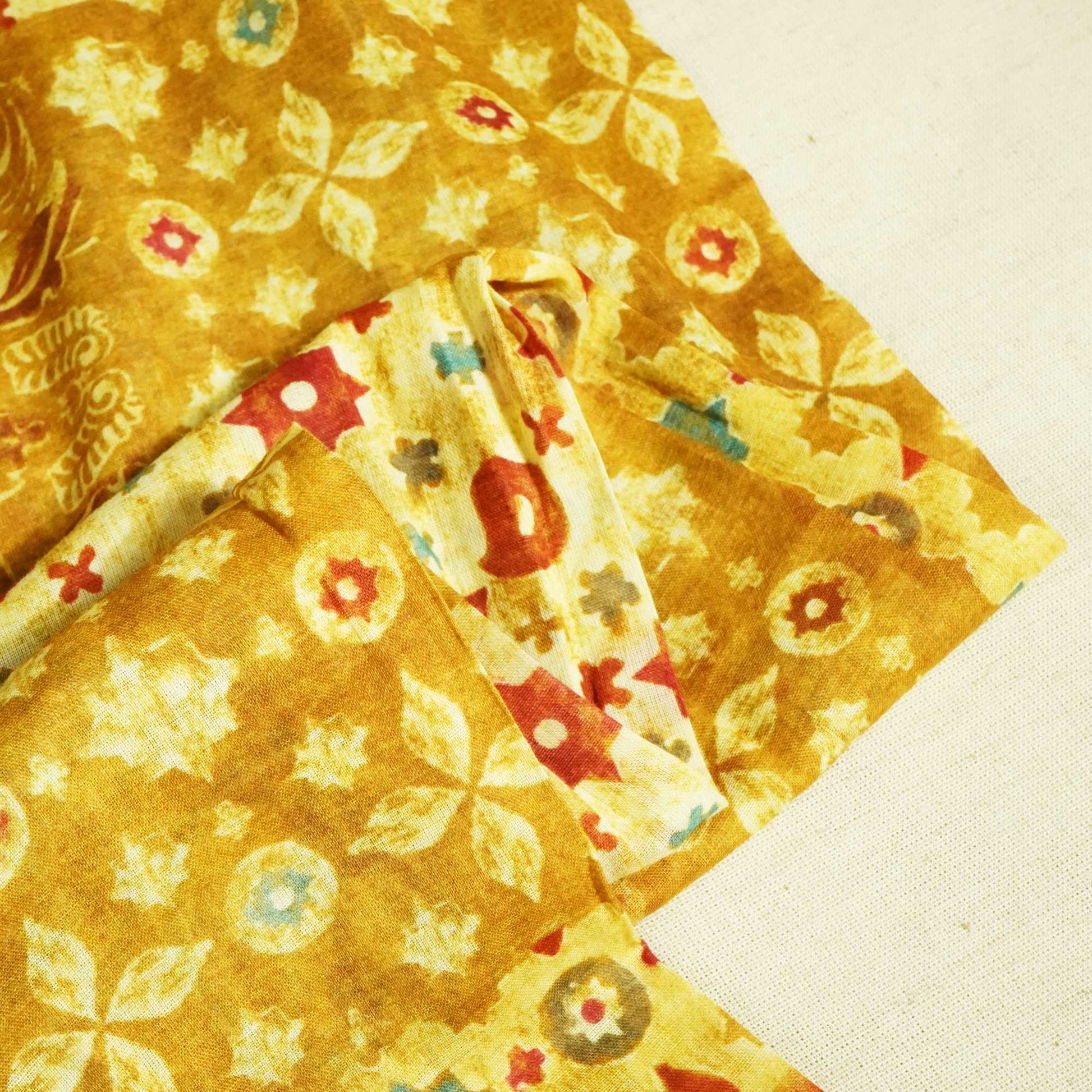 Mustard Yellow Floral Print Cotton Mulmul Fabric GT-25398