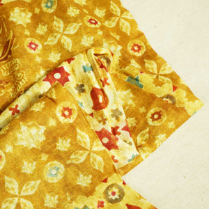 Mustard Yellow Floral Print Cotton Mulmul Fabric GT-25398