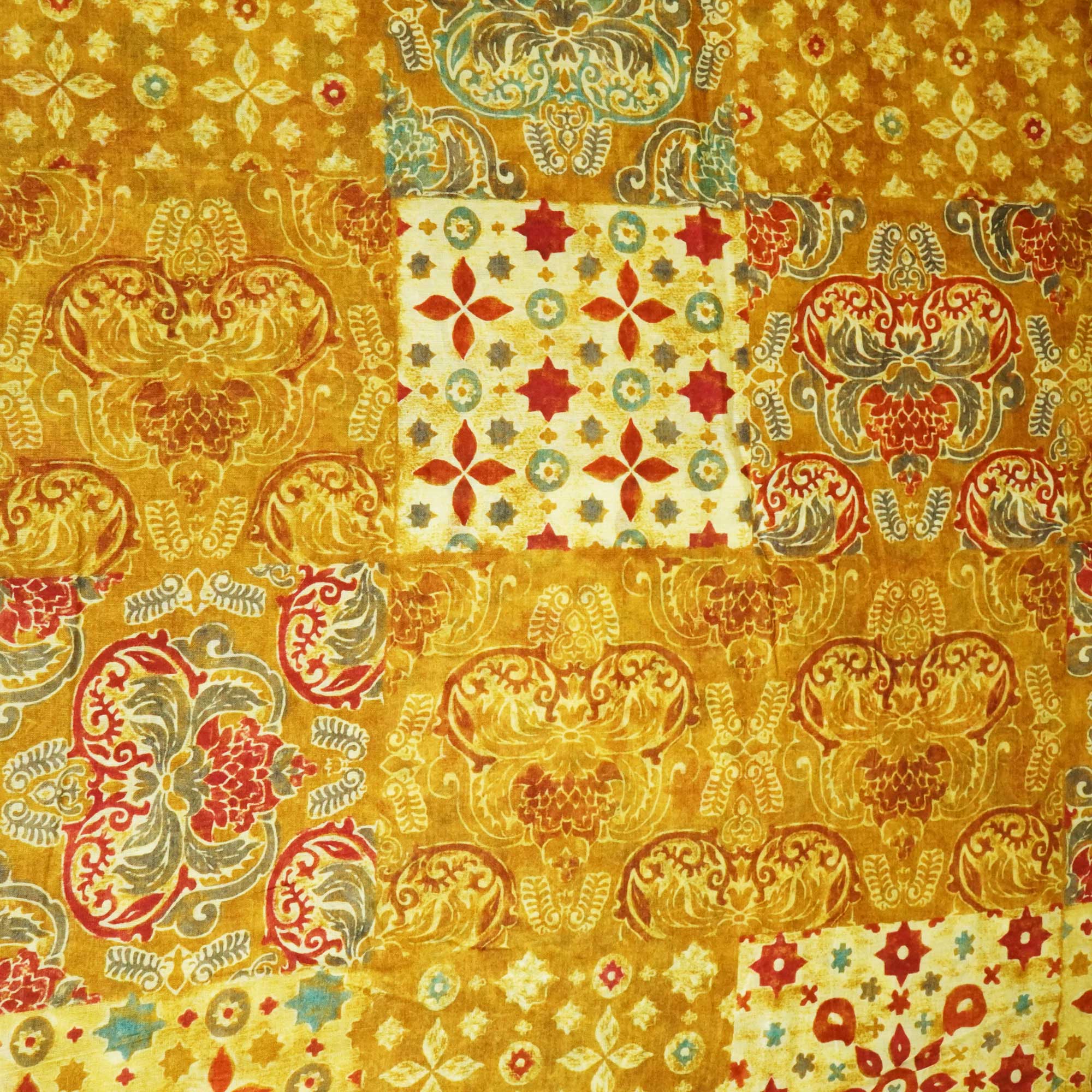 Mustard Yellow Floral Print Cotton Mulmul Fabric GT-25398