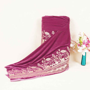 Pink Border Work Cutdana Velvet 9000 Fabric SC-28254 - TradeUNO