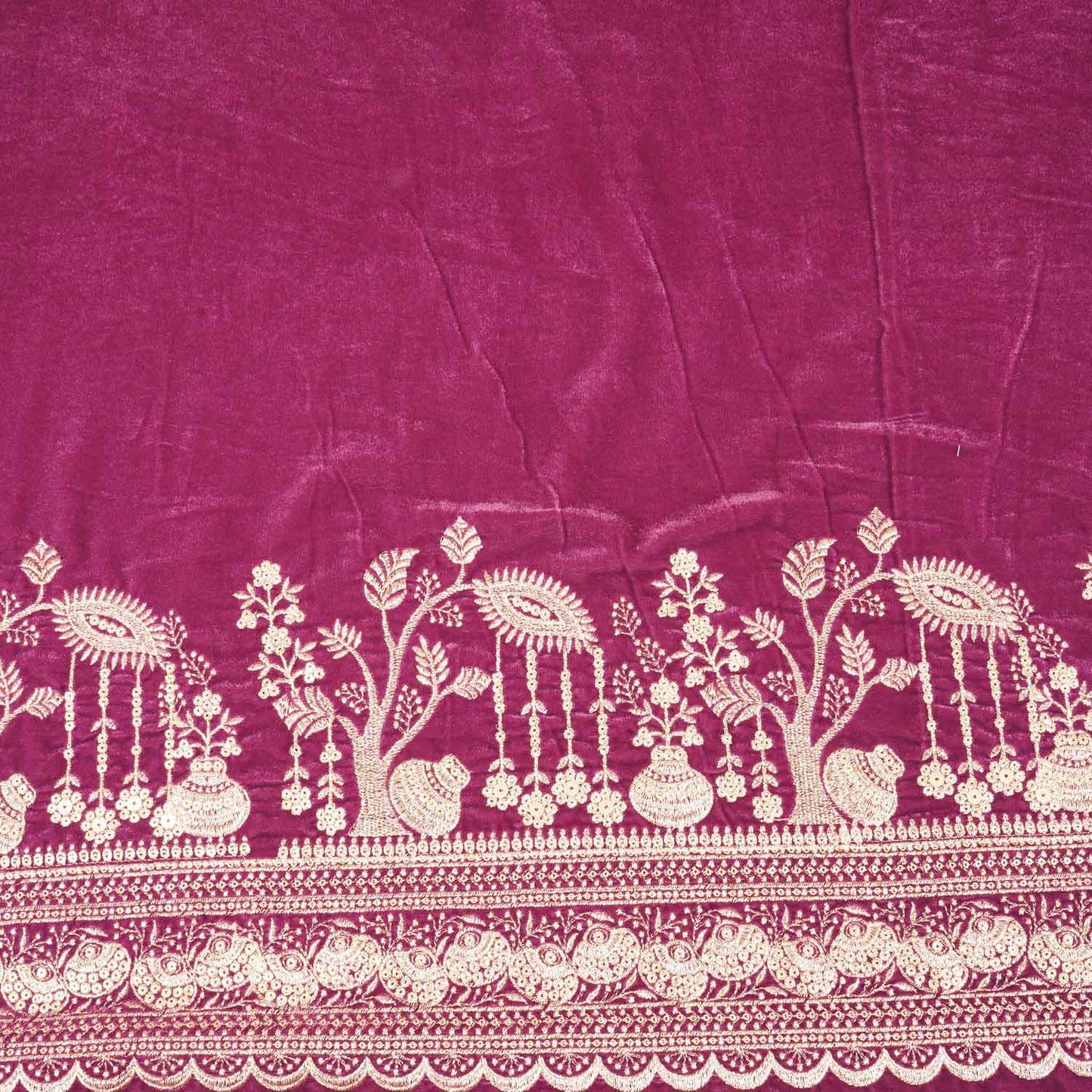 Pink Border Work Cutdana Velvet 9000 Fabric SC-28254