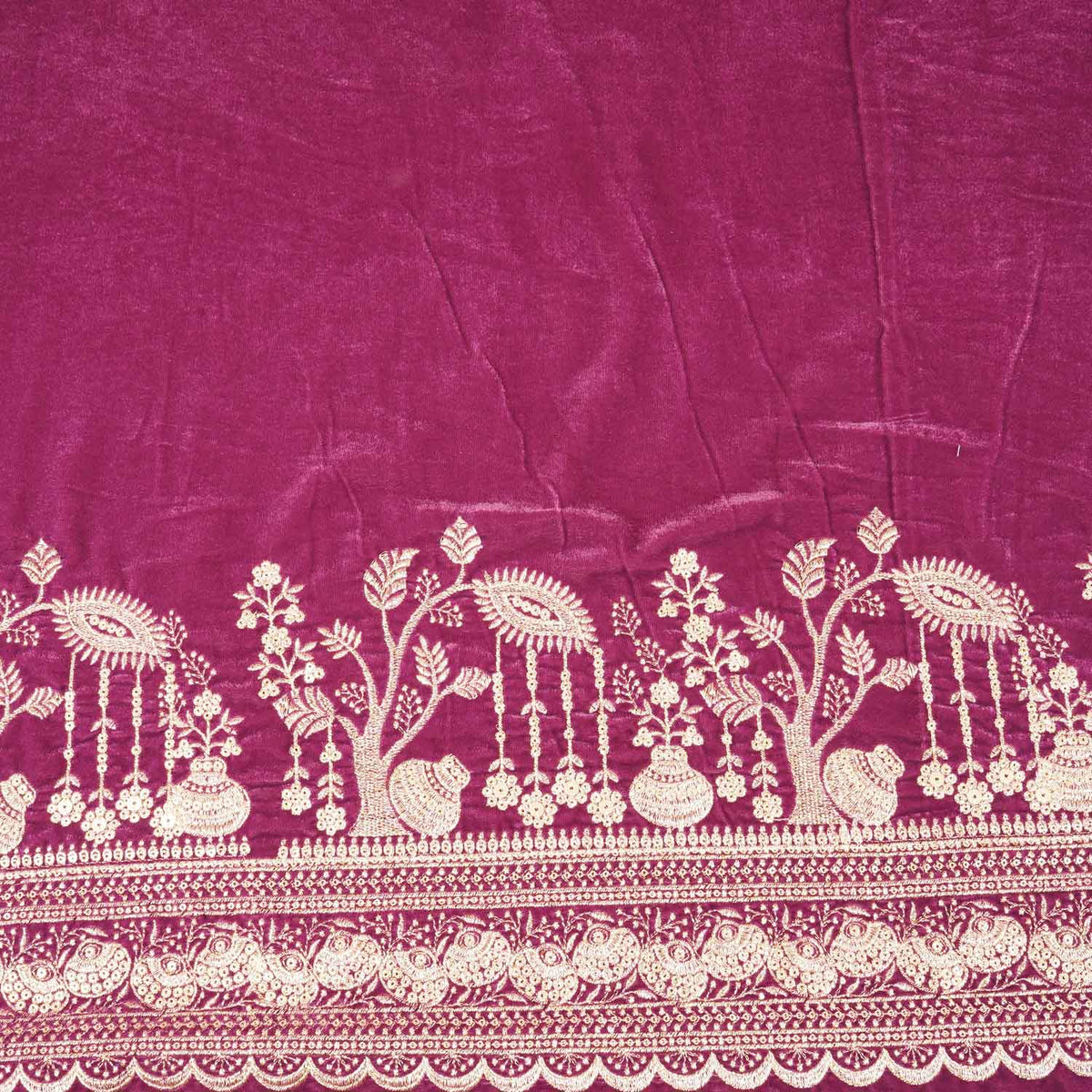 Pink Border Work Cutdana Velvet 9000 Fabric SC-28254 - TradeUNO