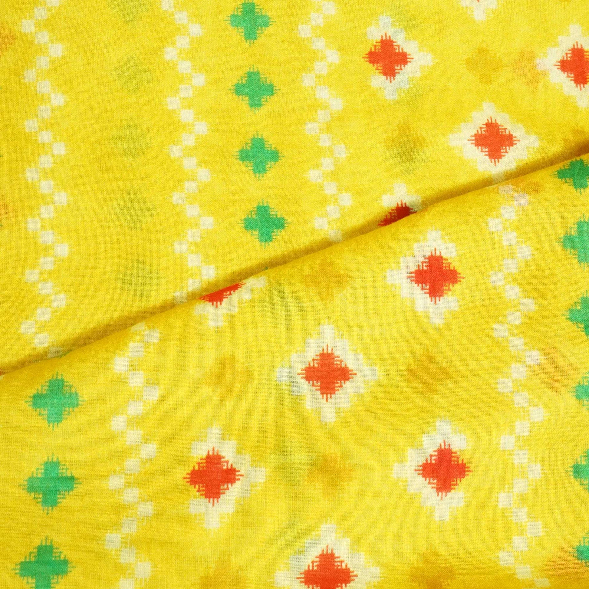 Yellow Abstract Print Cotton Mulmul Fabric GT-25402