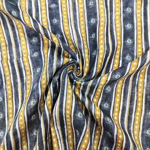 Black Geometrical Print Cotton Mulmul Fabric GT-25419