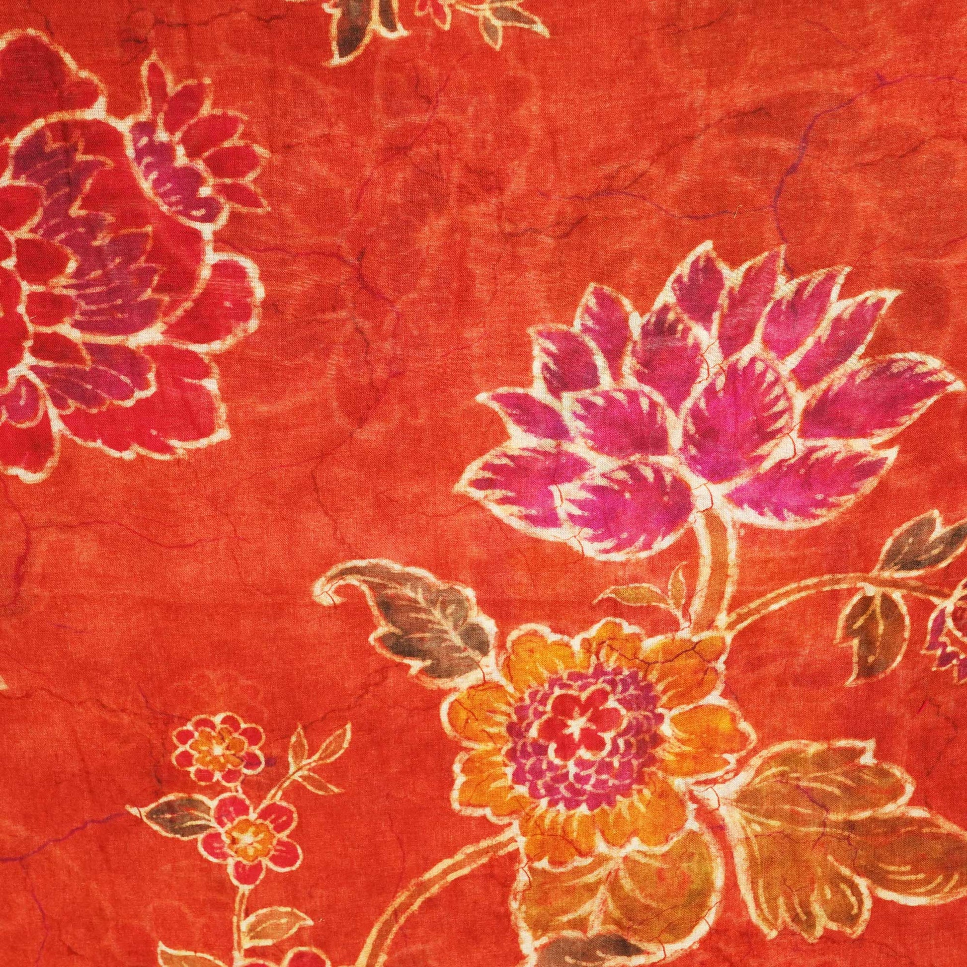 Red Floral Print Cotton Mulmul Fabric GT-25420