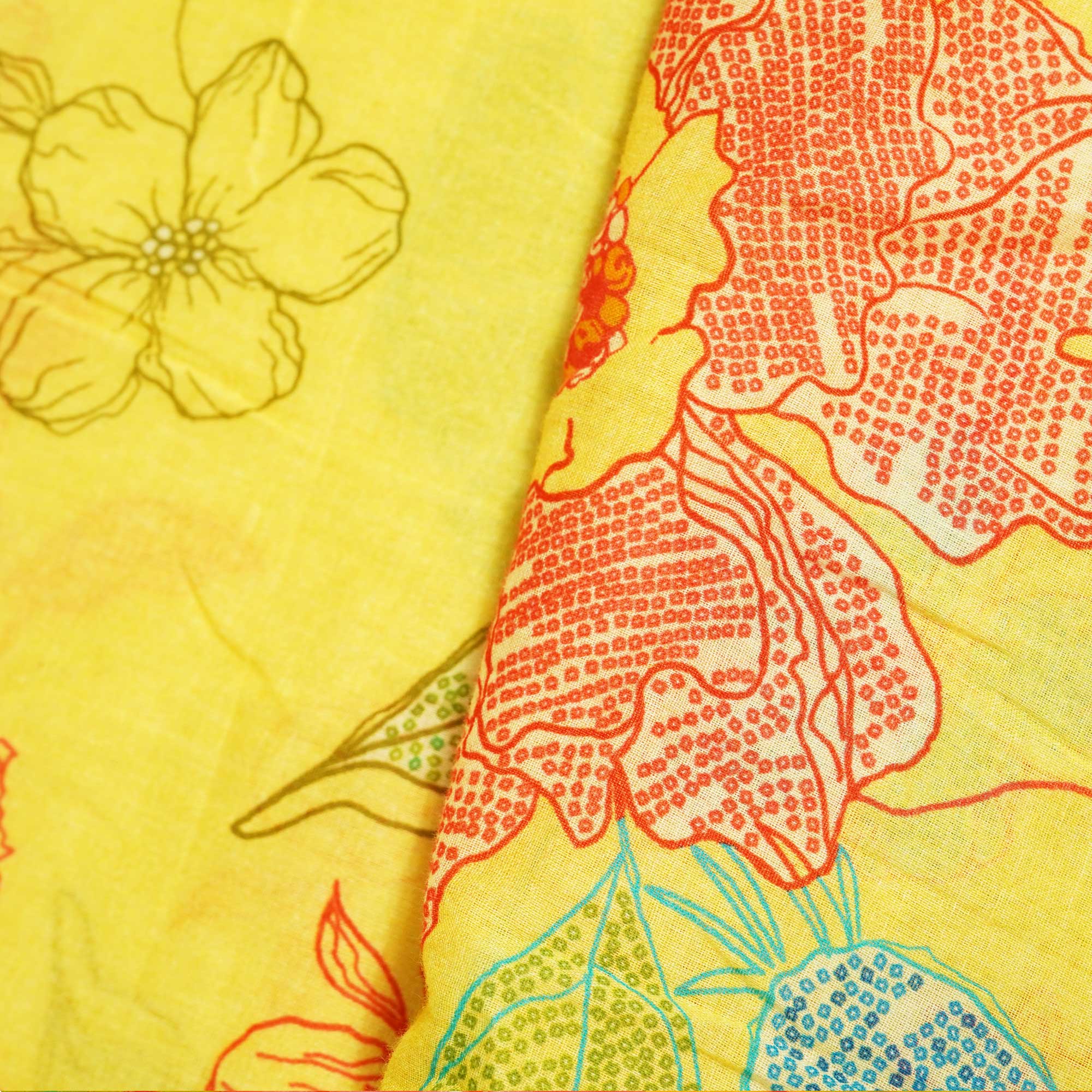 Yellow Floral Print Cotton Mulmul Fabric GT-25422
