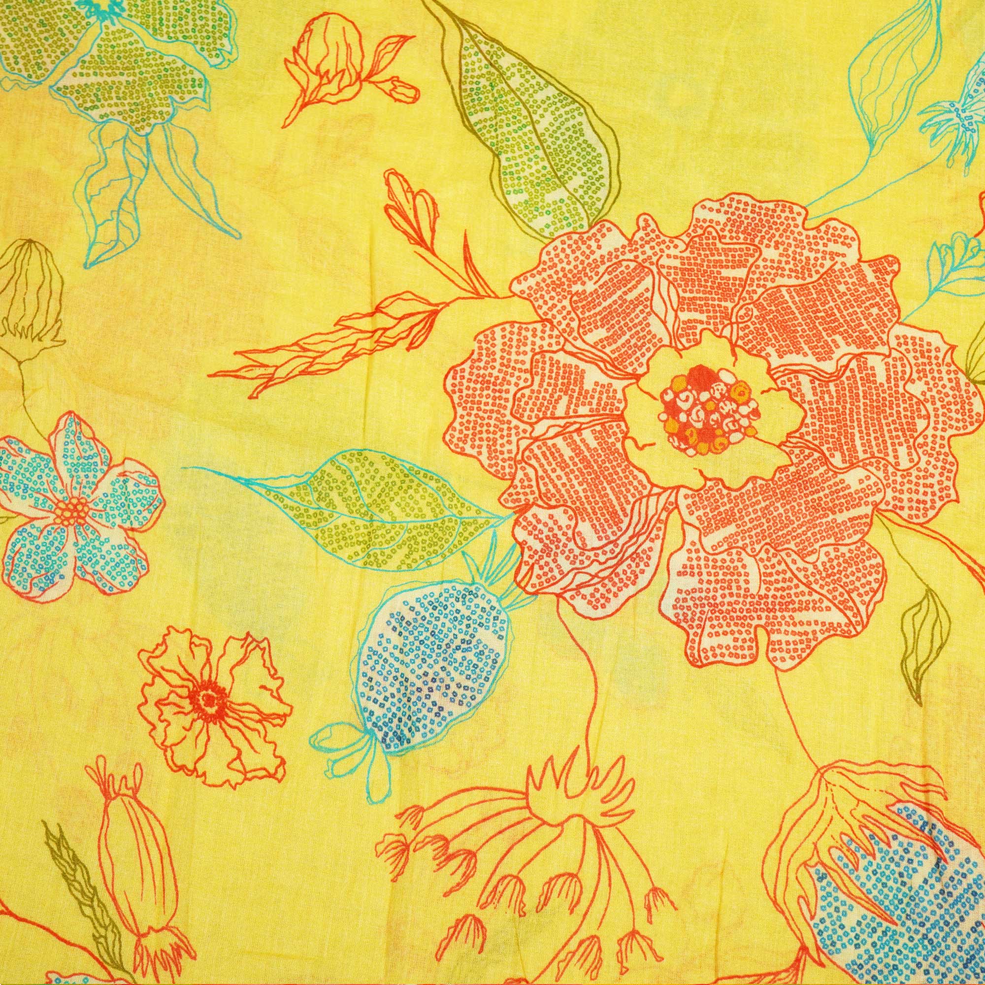 Yellow Floral Print Cotton Mulmul Fabric GT-25422