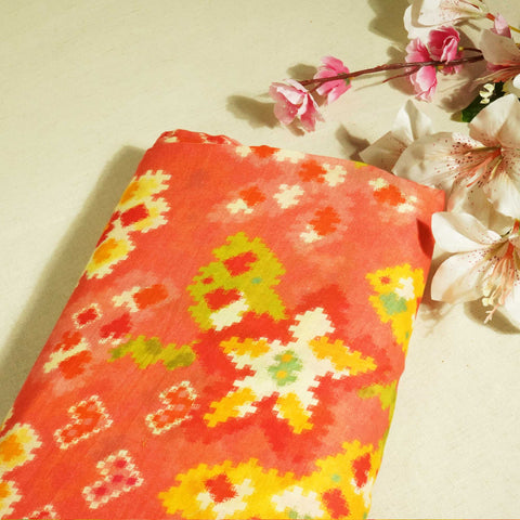 Orange & Multicolor Abstract Print Cotton Mulmul Fabric GT-25428