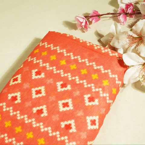 Orange & Multicolor Abstract Print Cotton Mulmul Fabric GT-25429