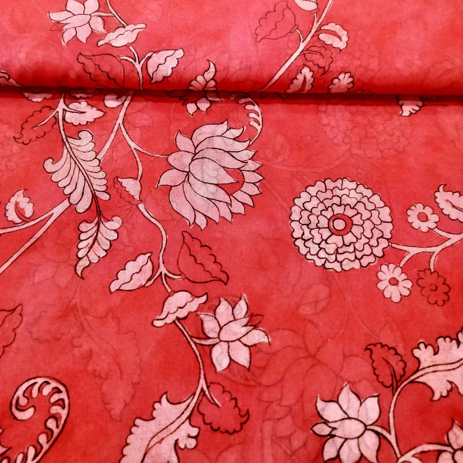 Red Floral Print Cotton Mulmul Fabric GT-25430