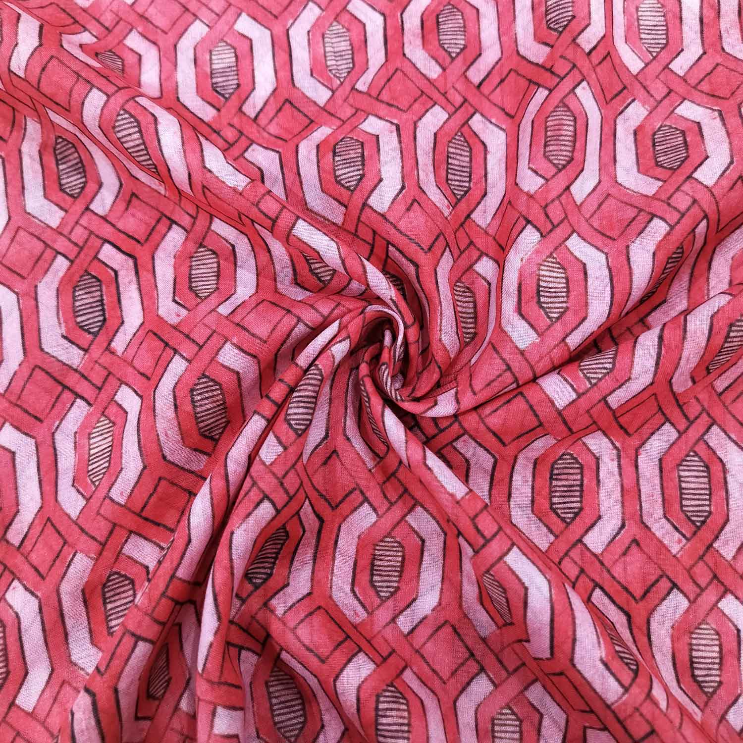 Red Geometrical Print Cotton Mulmul Fabric GT-25431