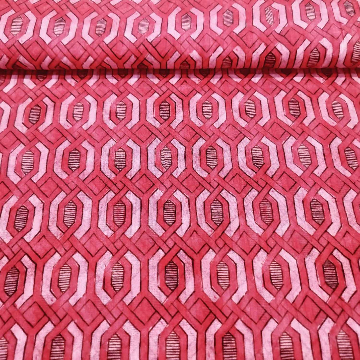 Red Geometrical Print Cotton Mulmul Fabric GT-25431