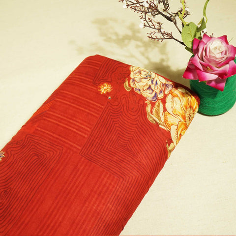 Dark Red Floral Print Cotton Mulmul Fabric GT-25432