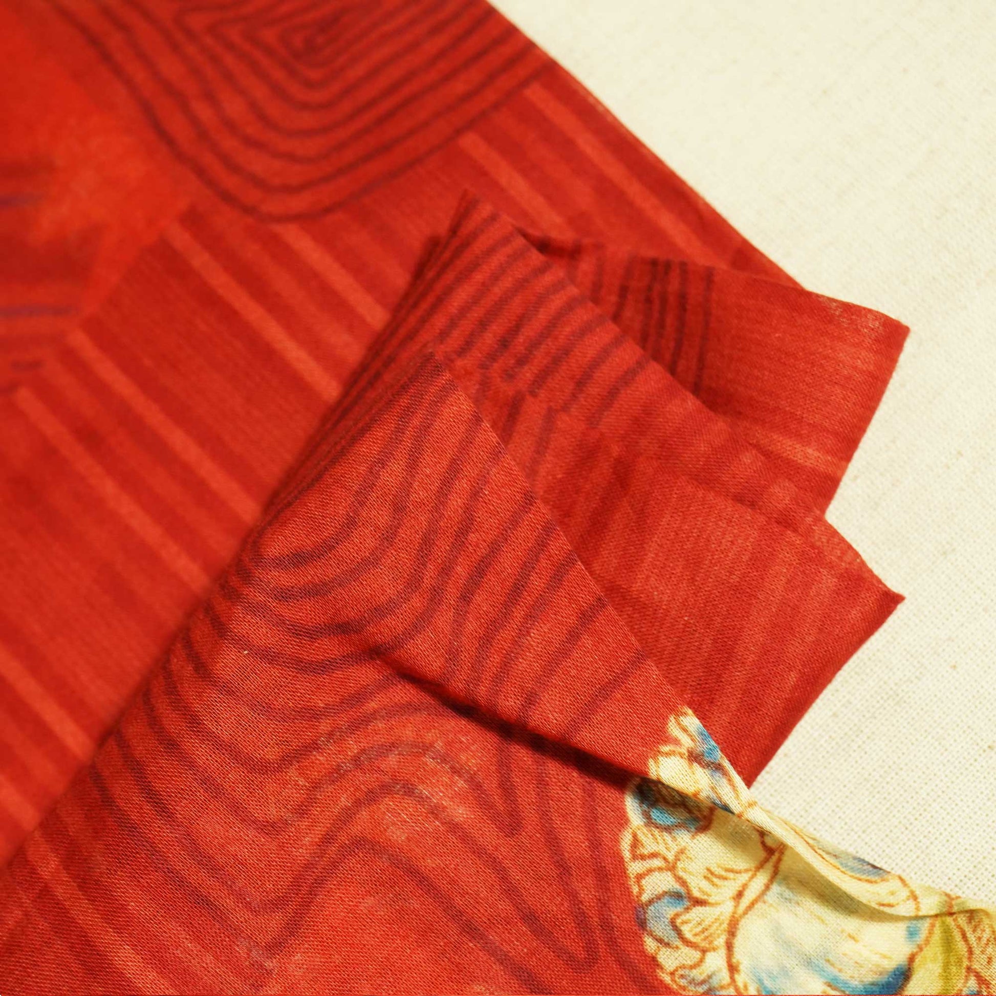 Dark Red Floral Print Cotton Mulmul Fabric GT-25432