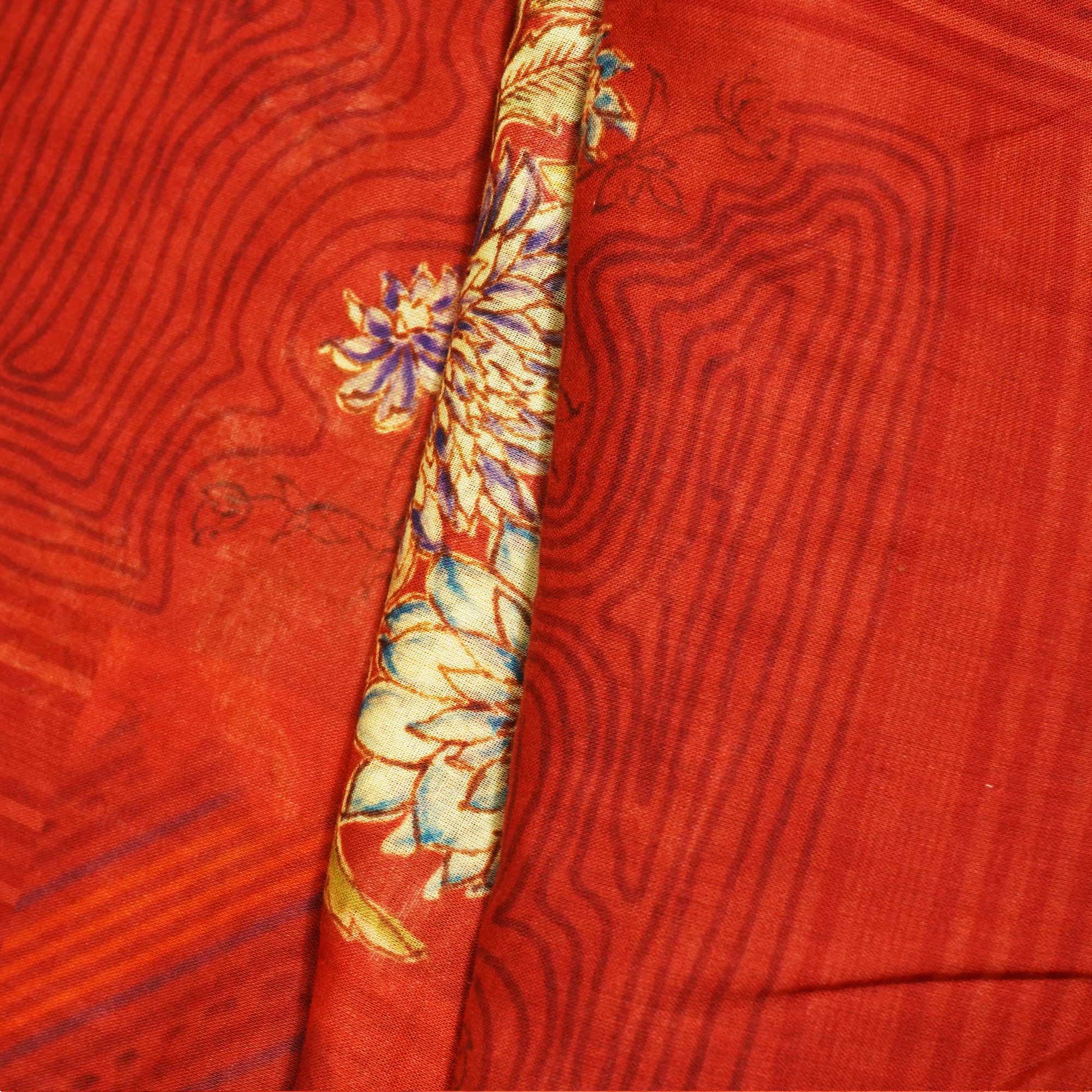 Dark Red Floral Print Cotton Mulmul Fabric GT-25432