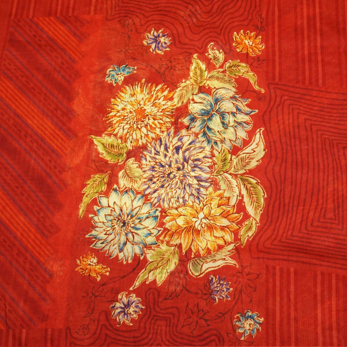 Dark Red Floral Print Cotton Mulmul Fabric GT-25432