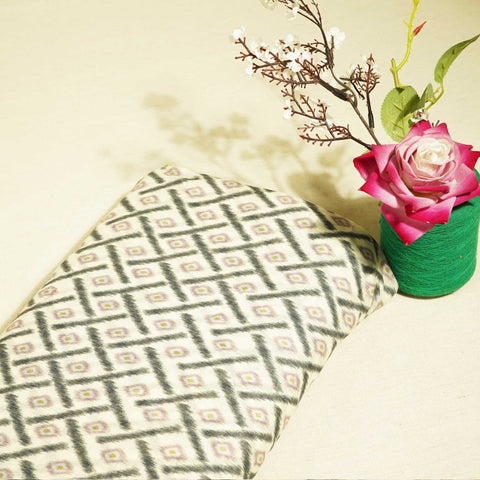 Cream and Geometrical Ikkat Print Cotton Mulmul Fabric GT-25436