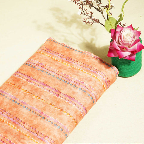 Orange & Multicolor Stripes Print Cotton Mulmul Fabric GT-25438