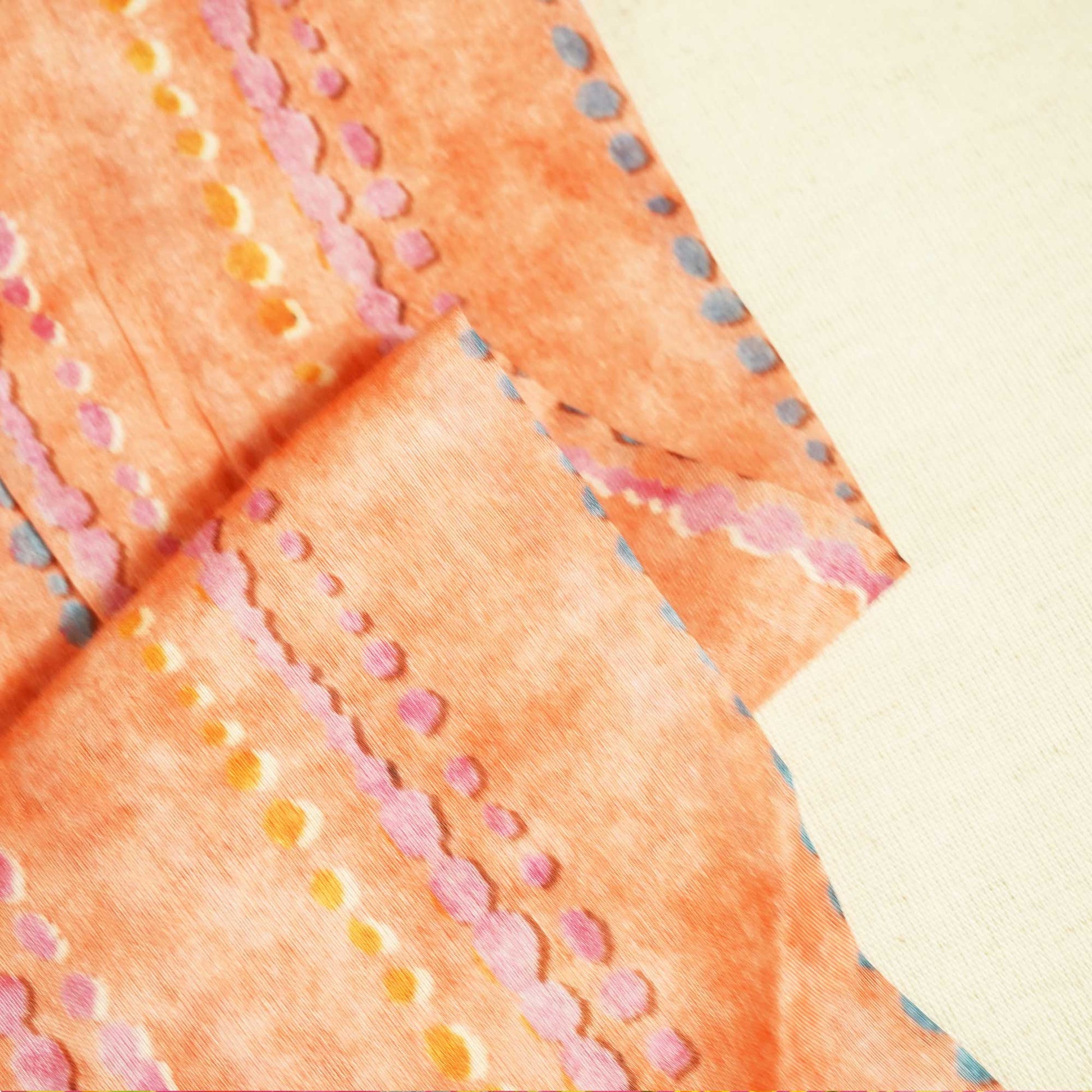 Orange & Multicolor Stripes Print Cotton Mulmul Fabric GT-25438