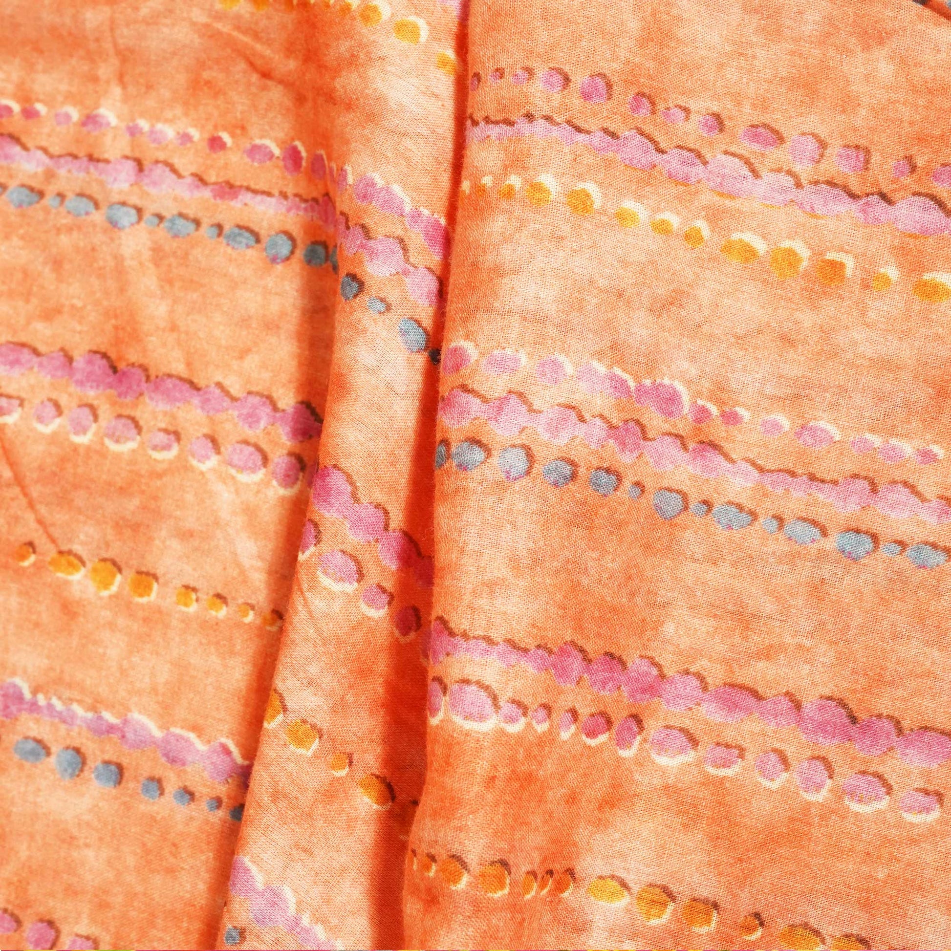 Orange & Multicolor Stripes Print Cotton Mulmul Fabric GT-25438