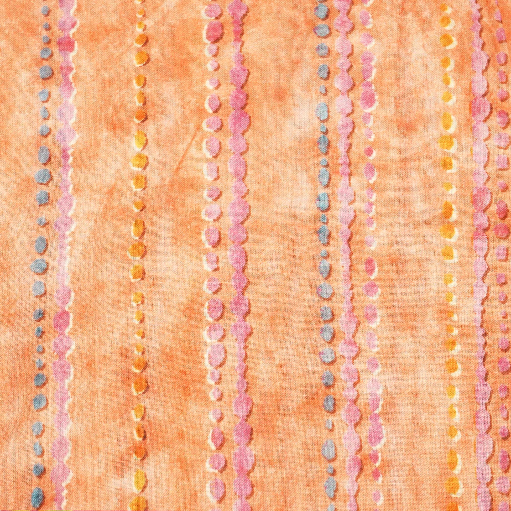 Orange & Multicolor Stripes Print Cotton Mulmul Fabric GT-25438