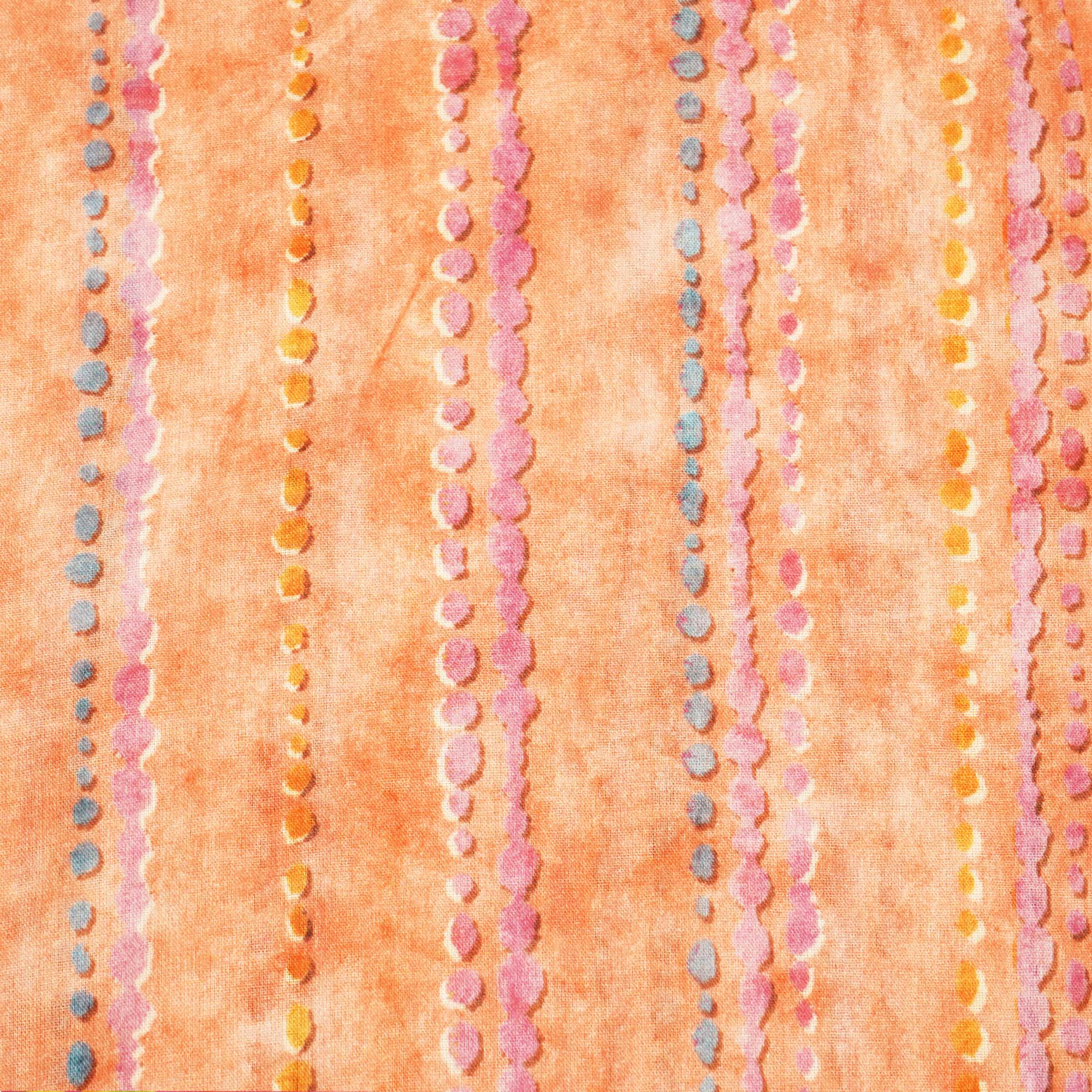 Orange & Multicolor Stripes Print Cotton Mulmul Fabric GT-25438