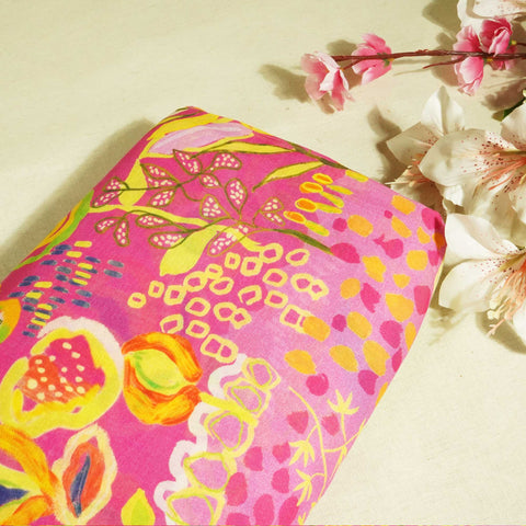 Magenta Abstract Print Cotton Mulmul Fabric GT-25440