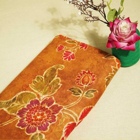 Brown Floral Print Cotton Mulmul Fabric GT-25442
