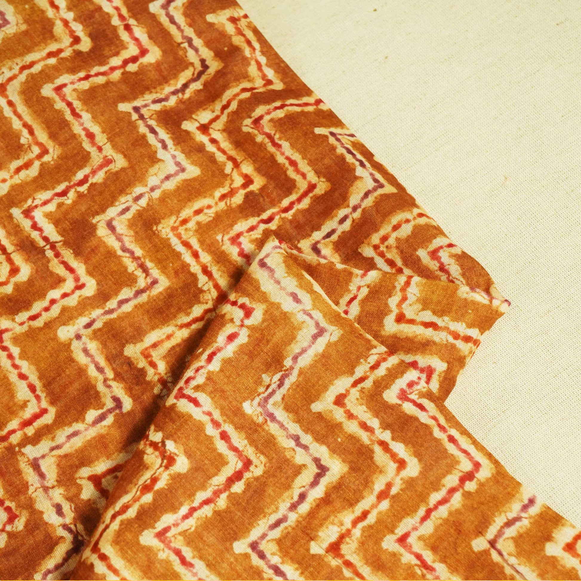 Brown Chevron Print Cotton Mulmul Fabric GT-25443