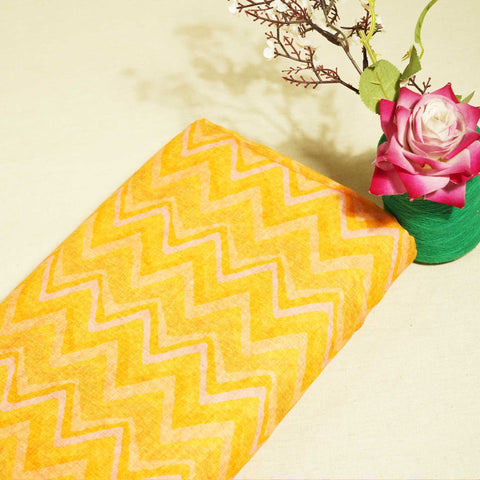 Peach & Multicolor Chevron Print Cotton Mulmul Fabric GT-25444