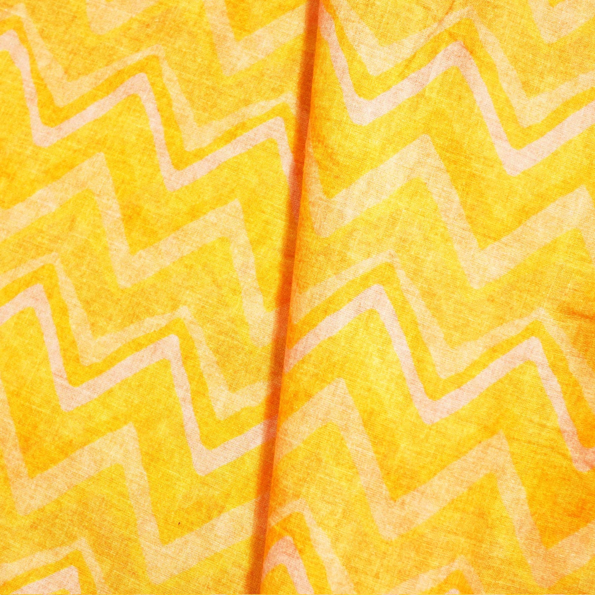 Peach & Multicolor Chevron Print Cotton Mulmul Fabric GT-25444